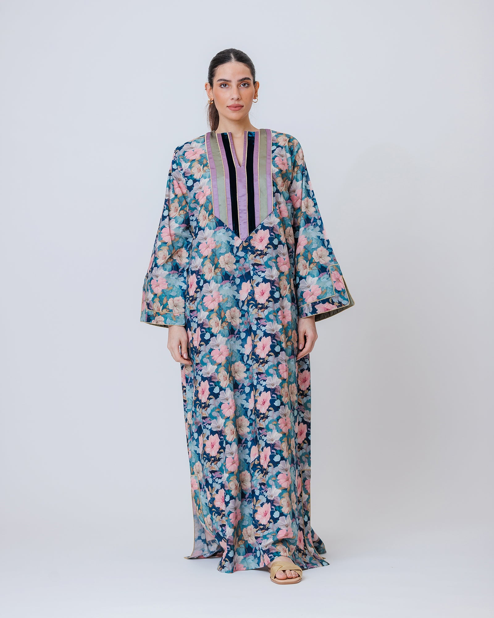 Thuraya – Printed Cotton Straight-Cut Jalabiya Dress