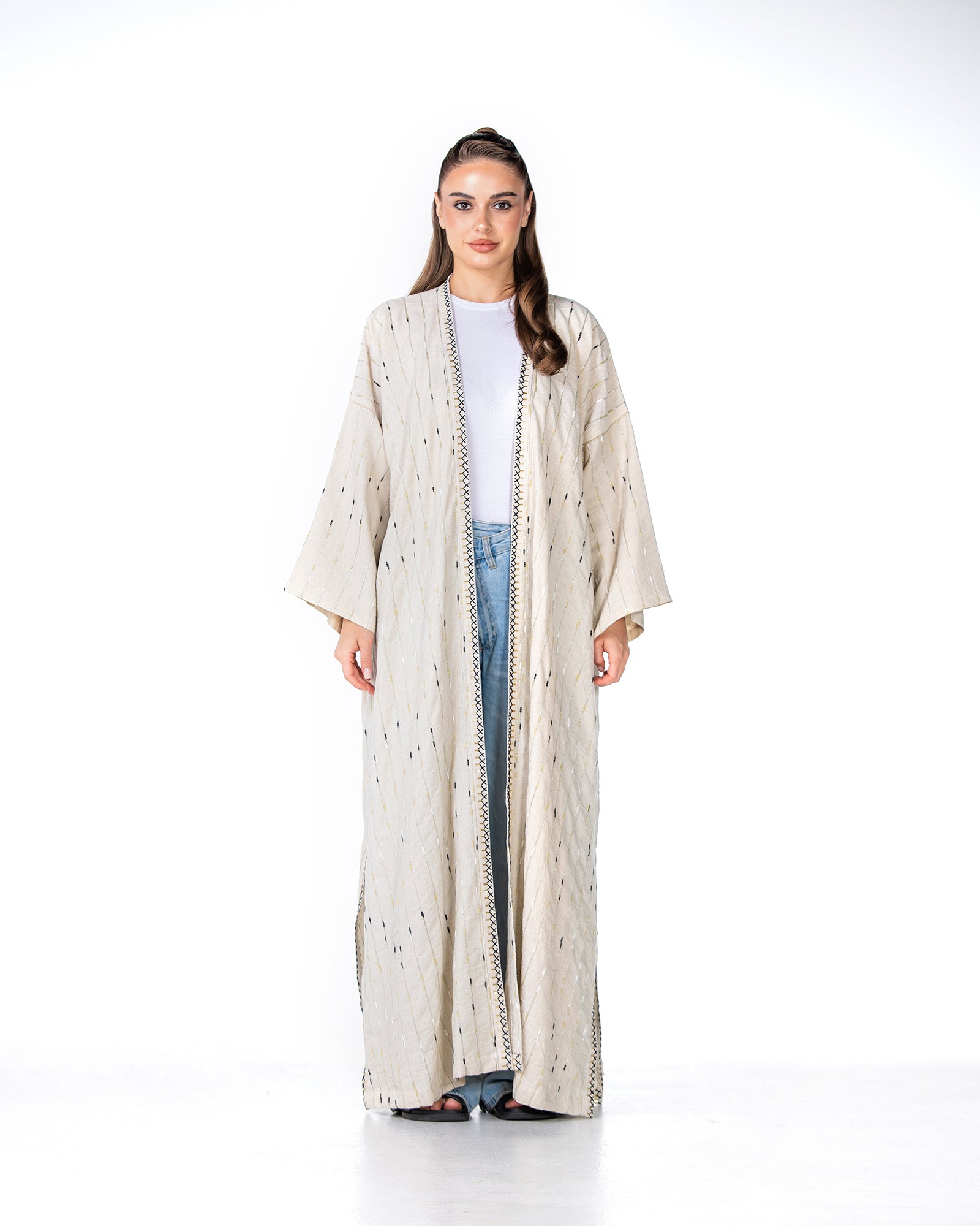 Ivory – Needlework Striped Linen Kaftan
