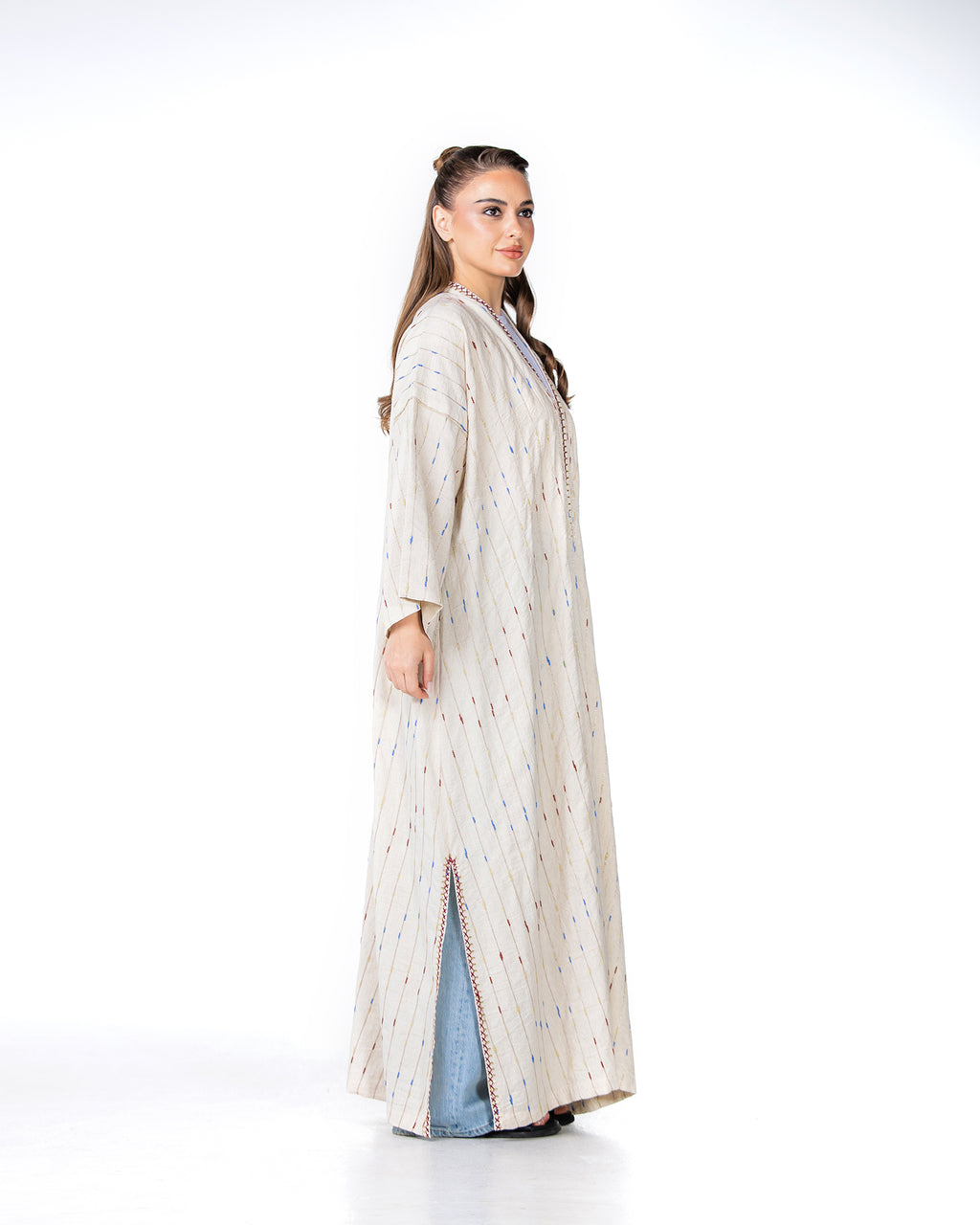Ivory – Needlework Striped Linen Kaftan