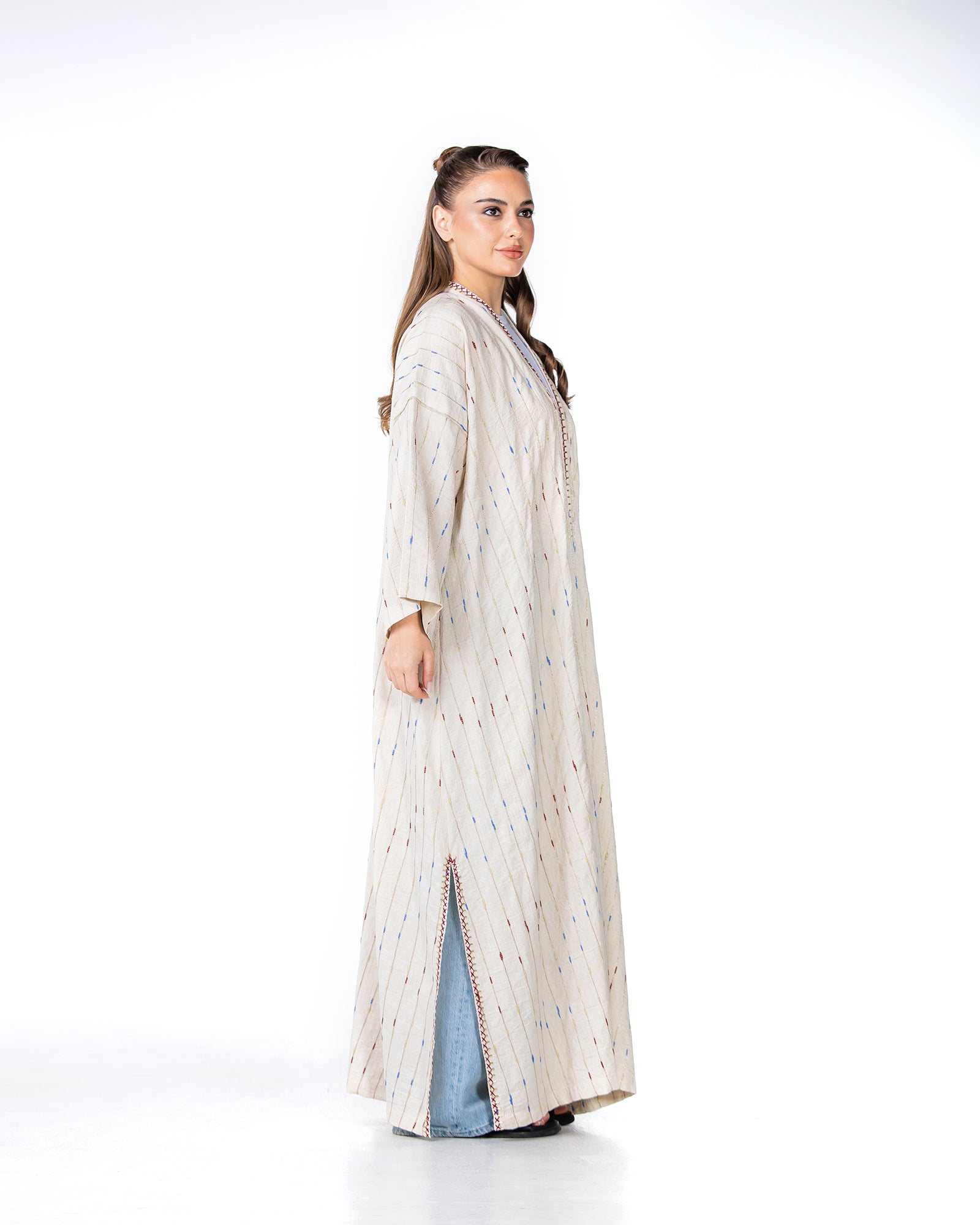 Ivory – Needlework Striped Linen Kaftan