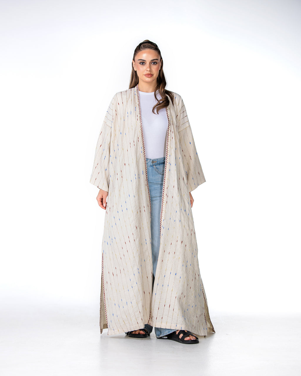 Ivory – Needlework Striped Linen Kaftan
