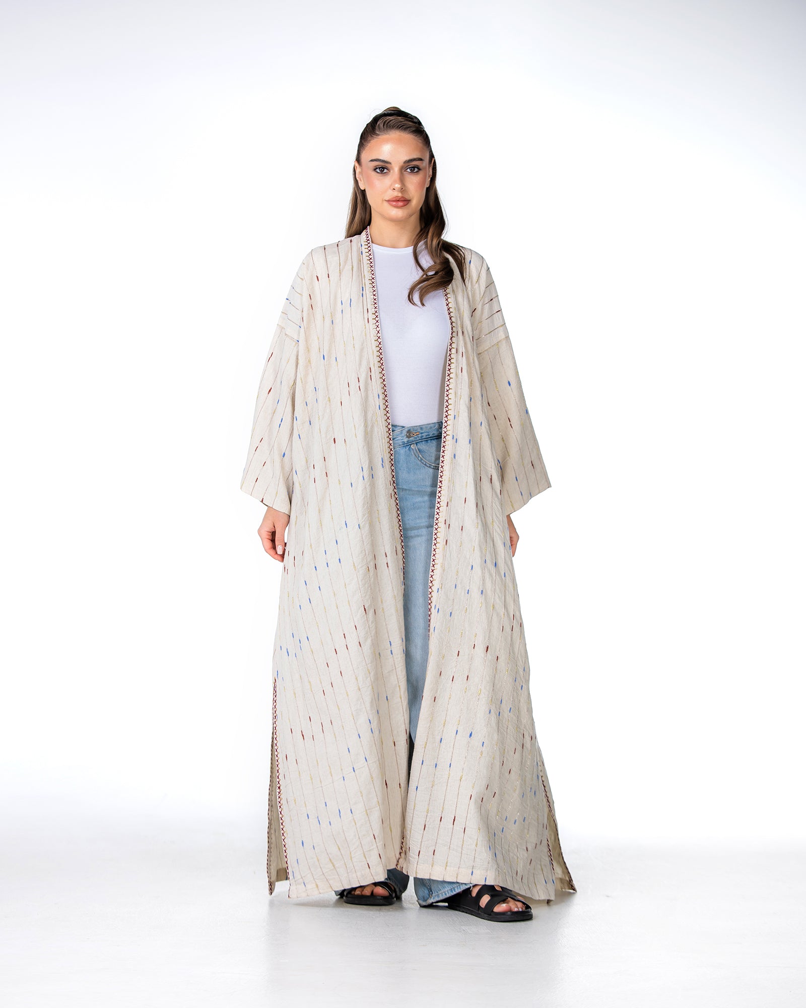 Ivory – Needlework Striped Linen Kaftan