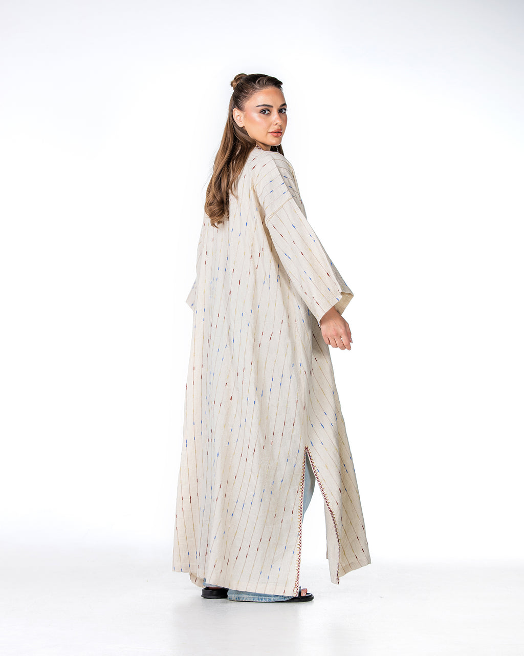 Ivory – Needlework Striped Linen Kaftan