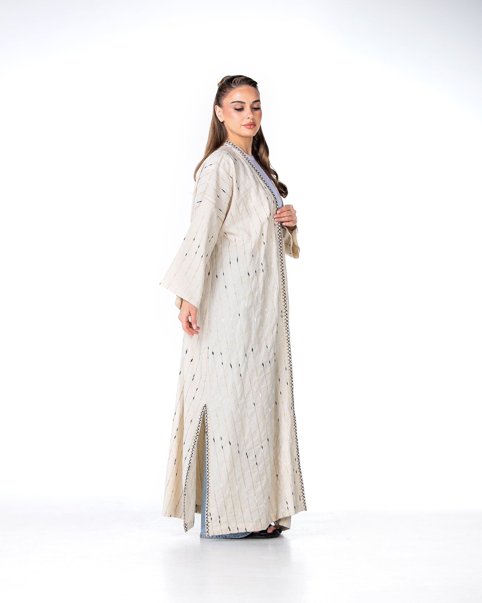 Ivory – Needlework Striped Linen Kaftan
