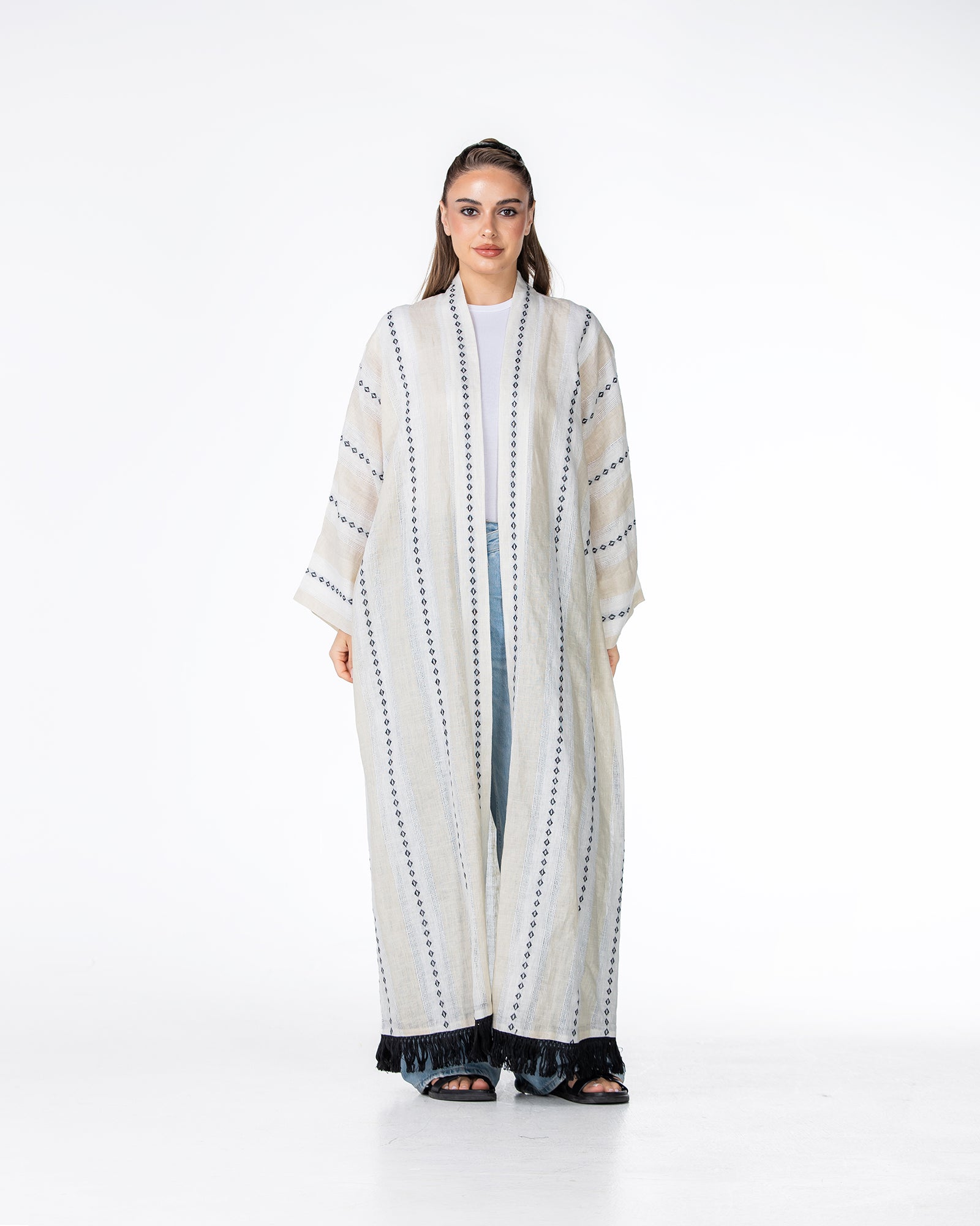 Aria Fringe – Woven Linen Kaftan Abaya