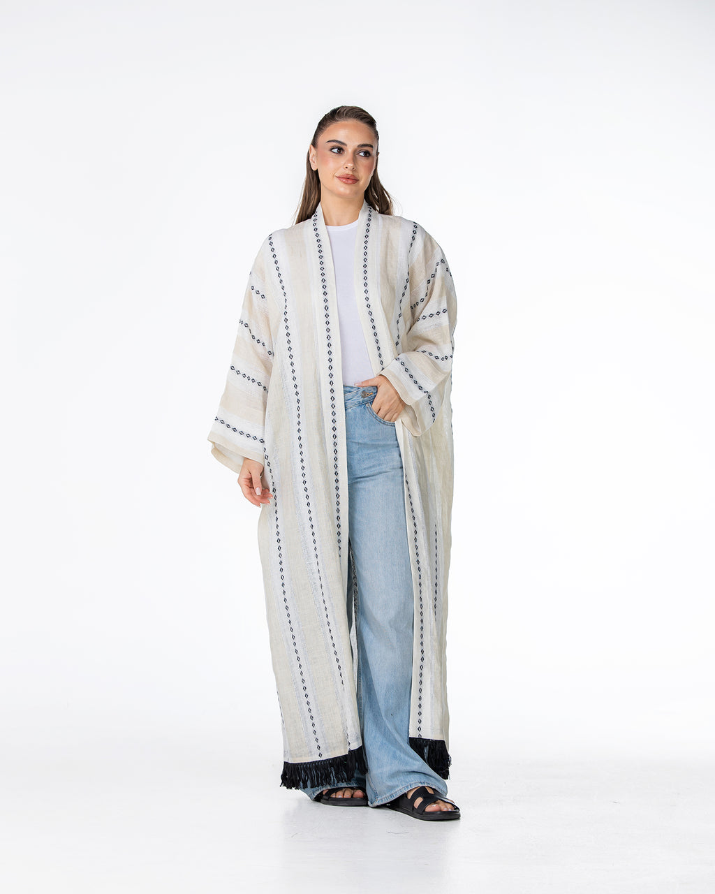 Aria Fringe – Woven Linen Kaftan Abaya