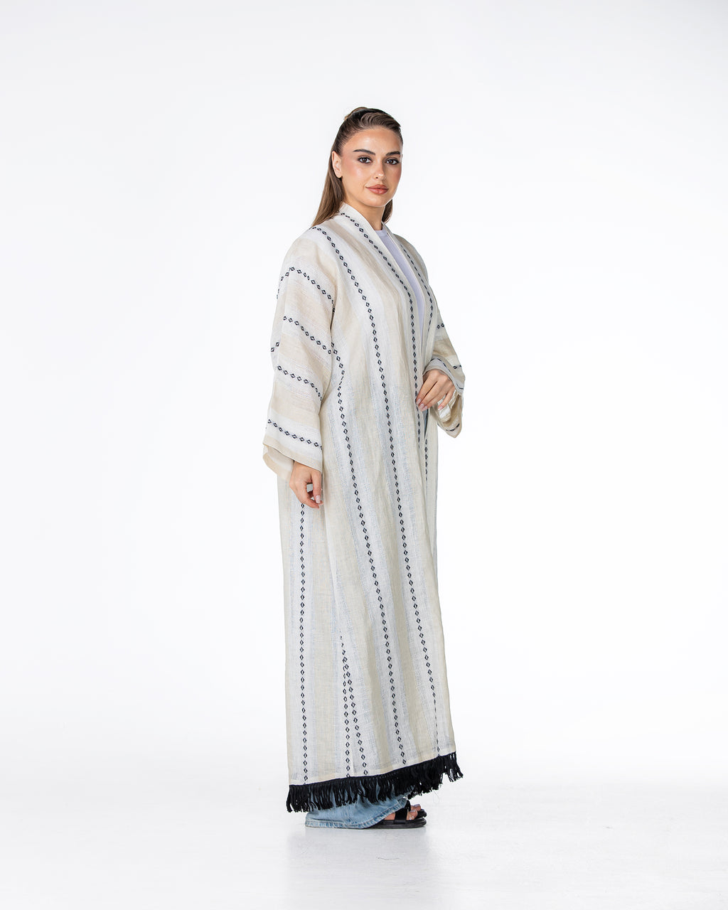 Aria Fringe – Woven Linen Kaftan Abaya
