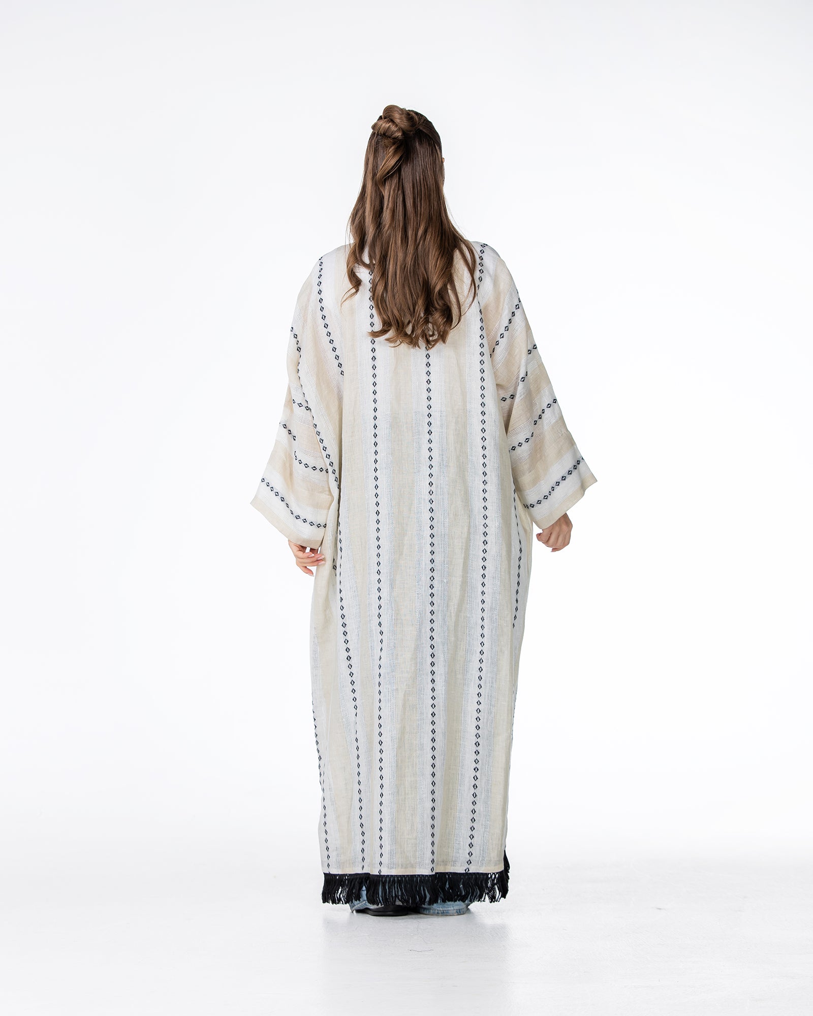 Aria Fringe – Woven Linen Kaftan Abaya