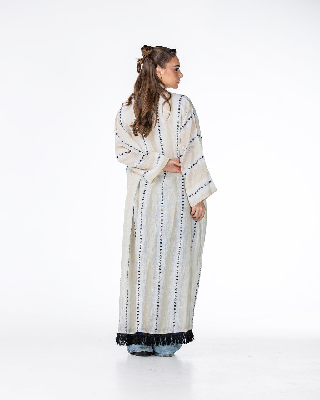 Aria Fringe – Woven Linen Kaftan Abaya