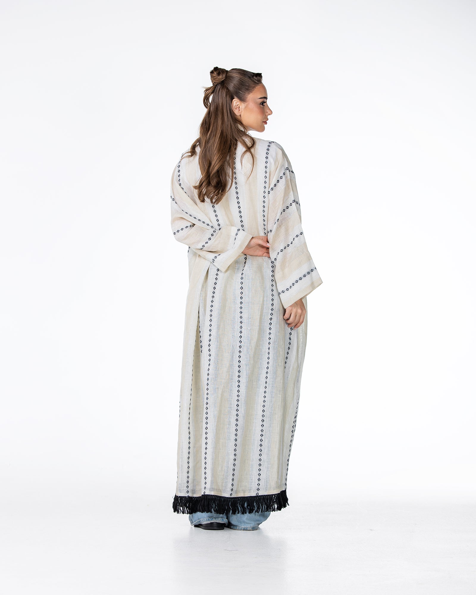 Aria Fringe – Woven Linen Kaftan Abaya