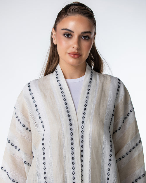 Aria Fringe – Woven Linen Kaftan Abaya