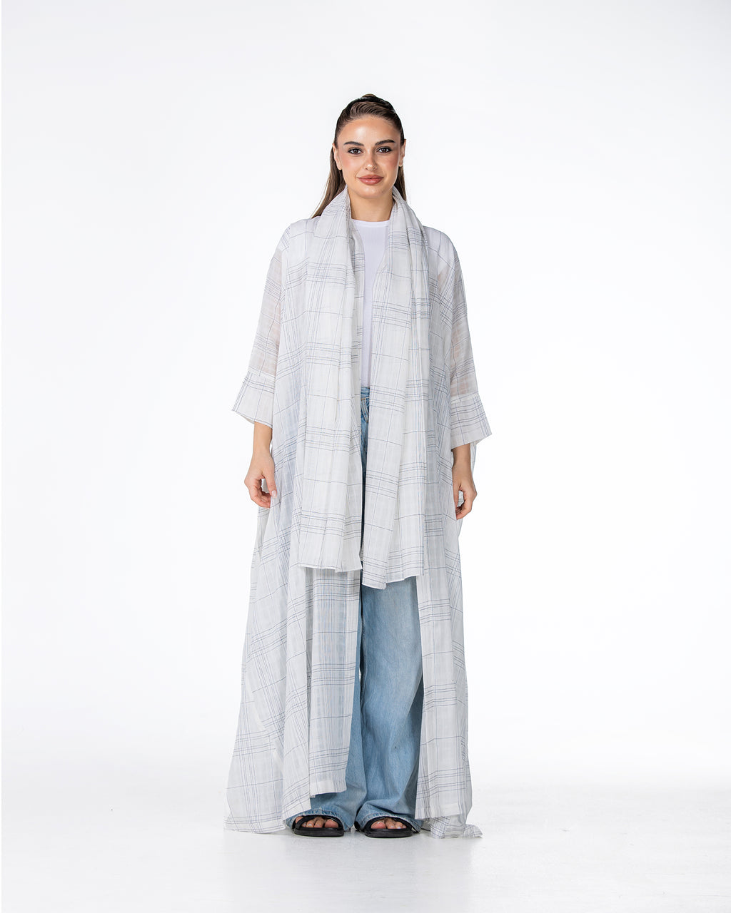 Almond – Striped Cotton Bisht Abaya