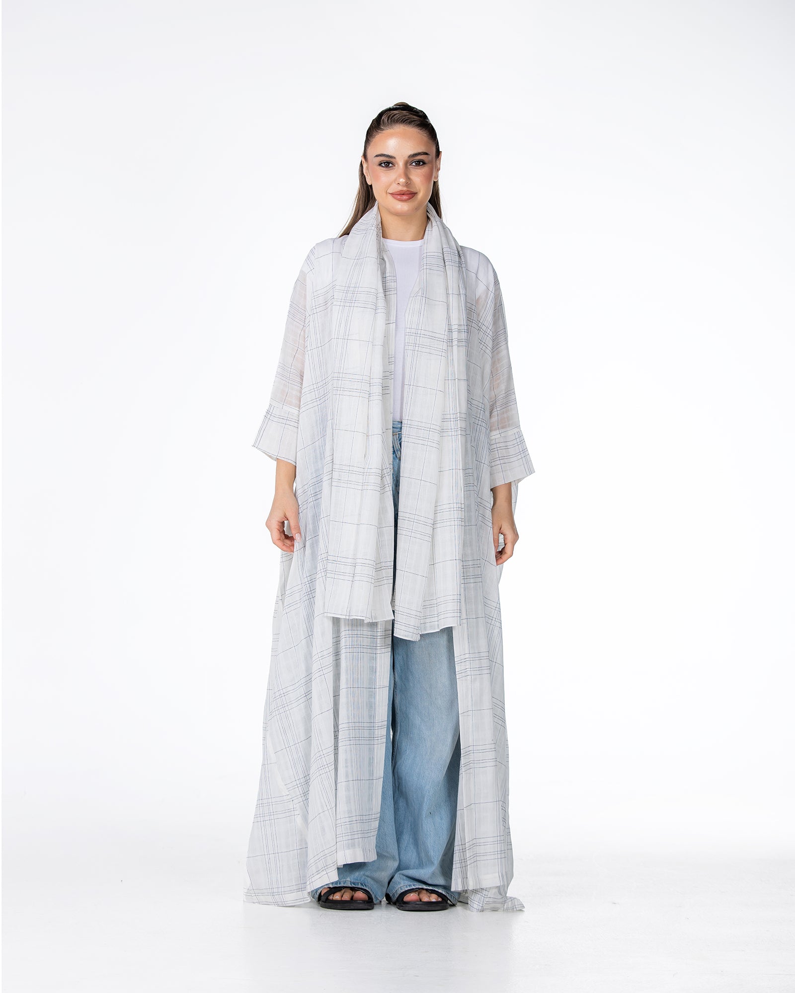 Almond – Striped Cotton Bisht Abaya