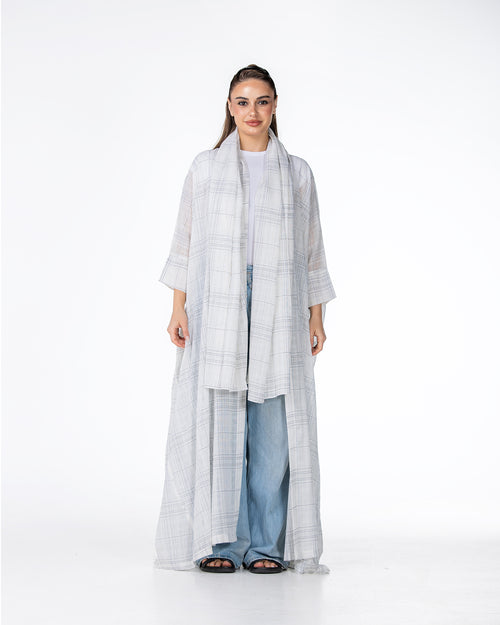 Almond – Striped Cotton Bisht Abaya