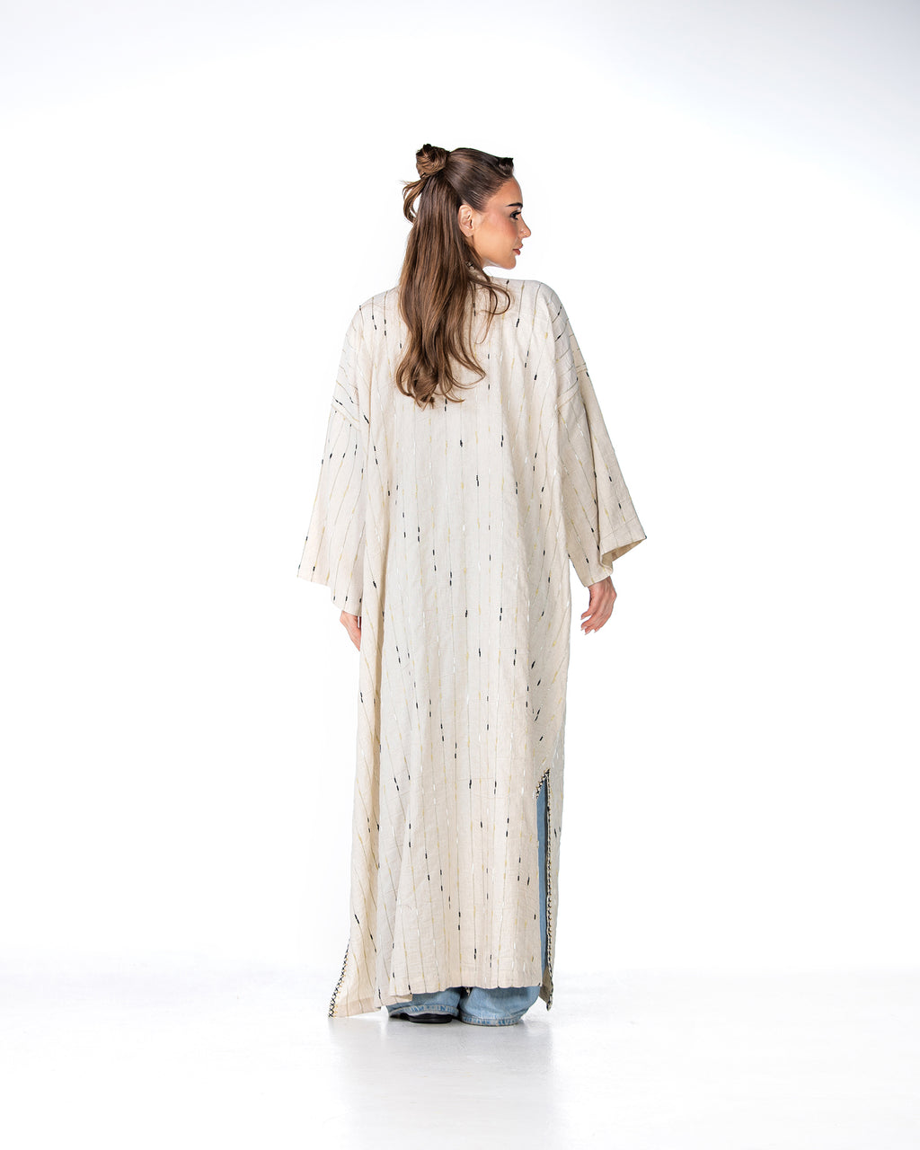 Ivory – Needlework Striped Linen Kaftan
