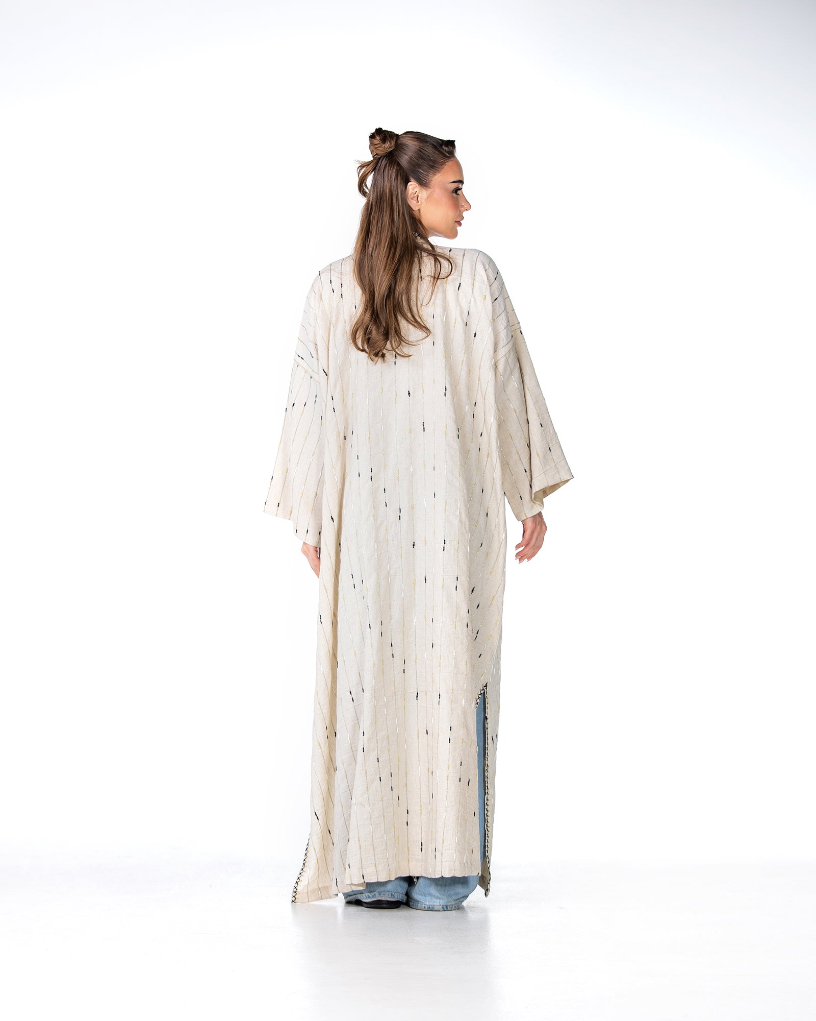 Ivory – Needlework Striped Linen Kaftan