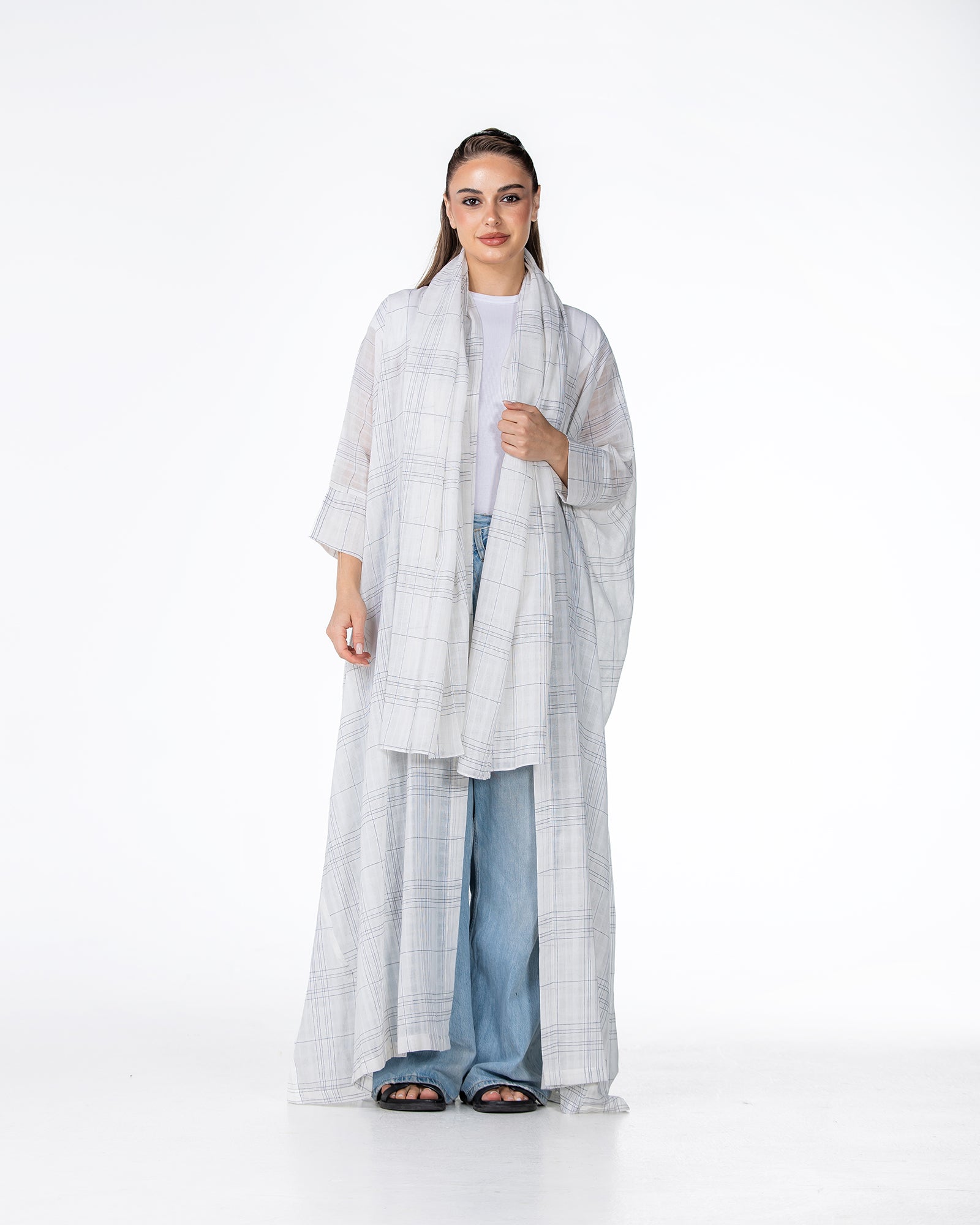 Almond – Striped Cotton Bisht Abaya