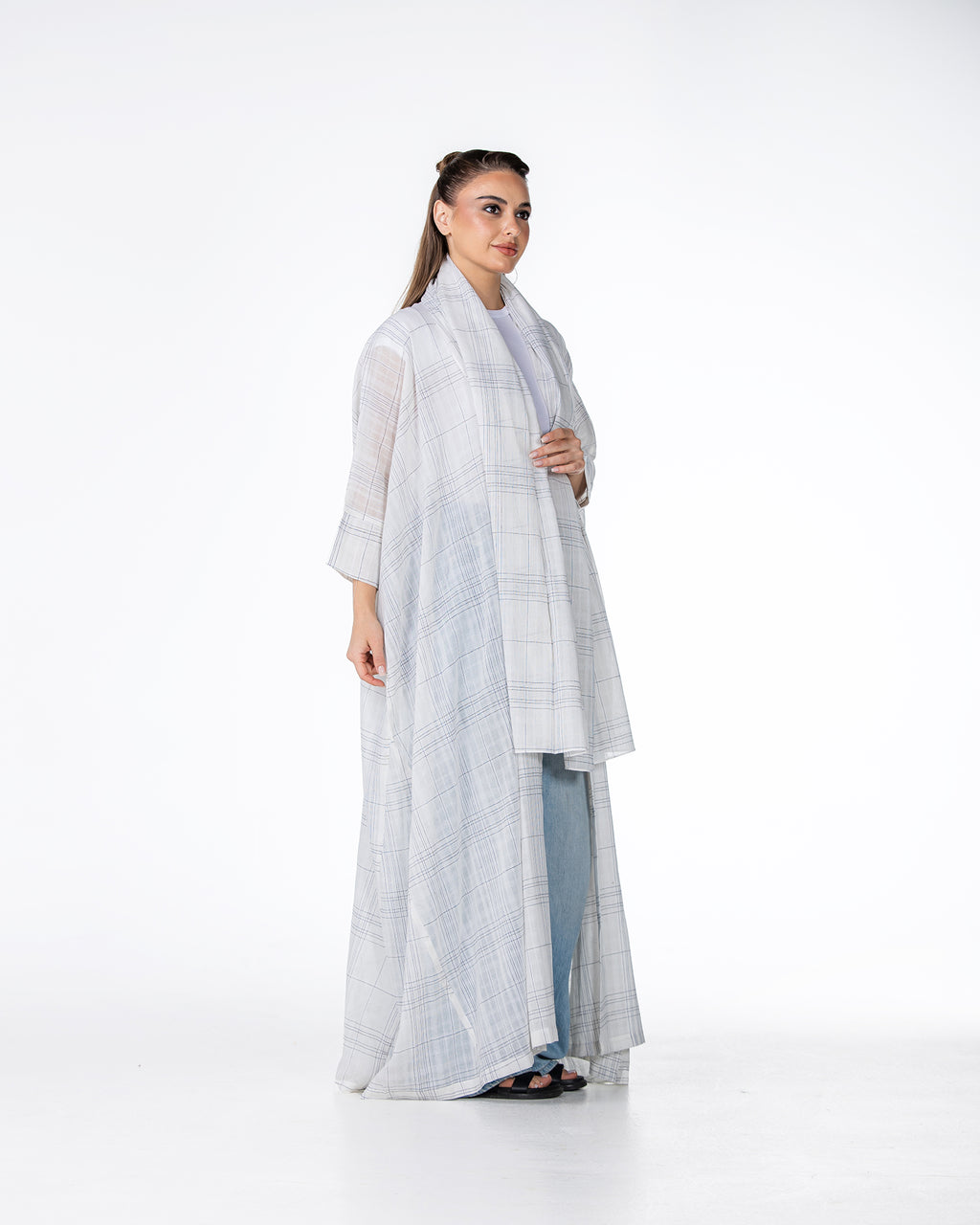 Almond – Striped Cotton Bisht Abaya