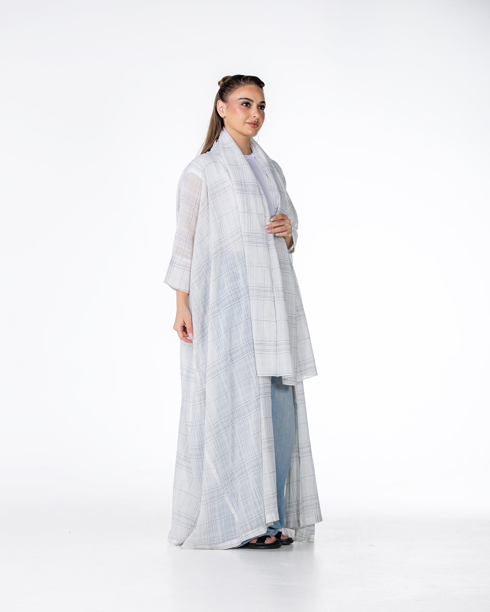 Almond – Striped Cotton Bisht Abaya