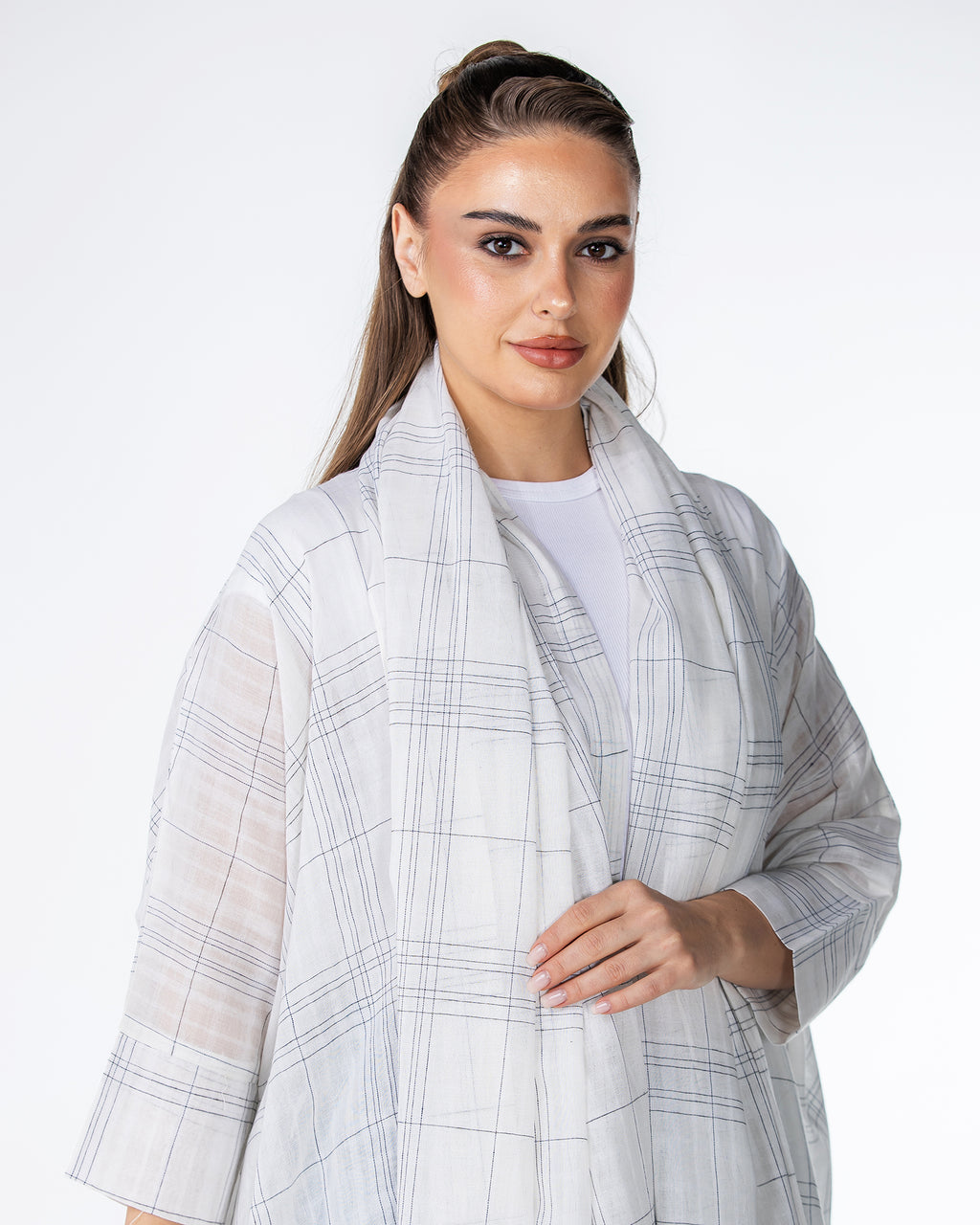 Almond – Striped Cotton Bisht Abaya