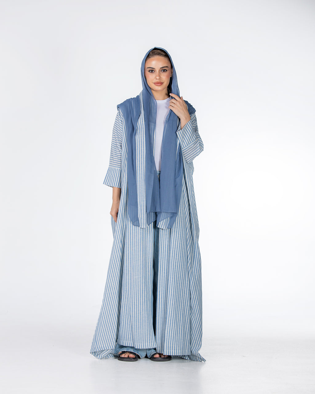Almond – Striped Cotton Bisht Abaya