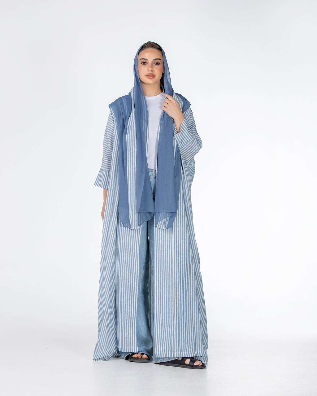 Almond – Striped Cotton Bisht Abaya