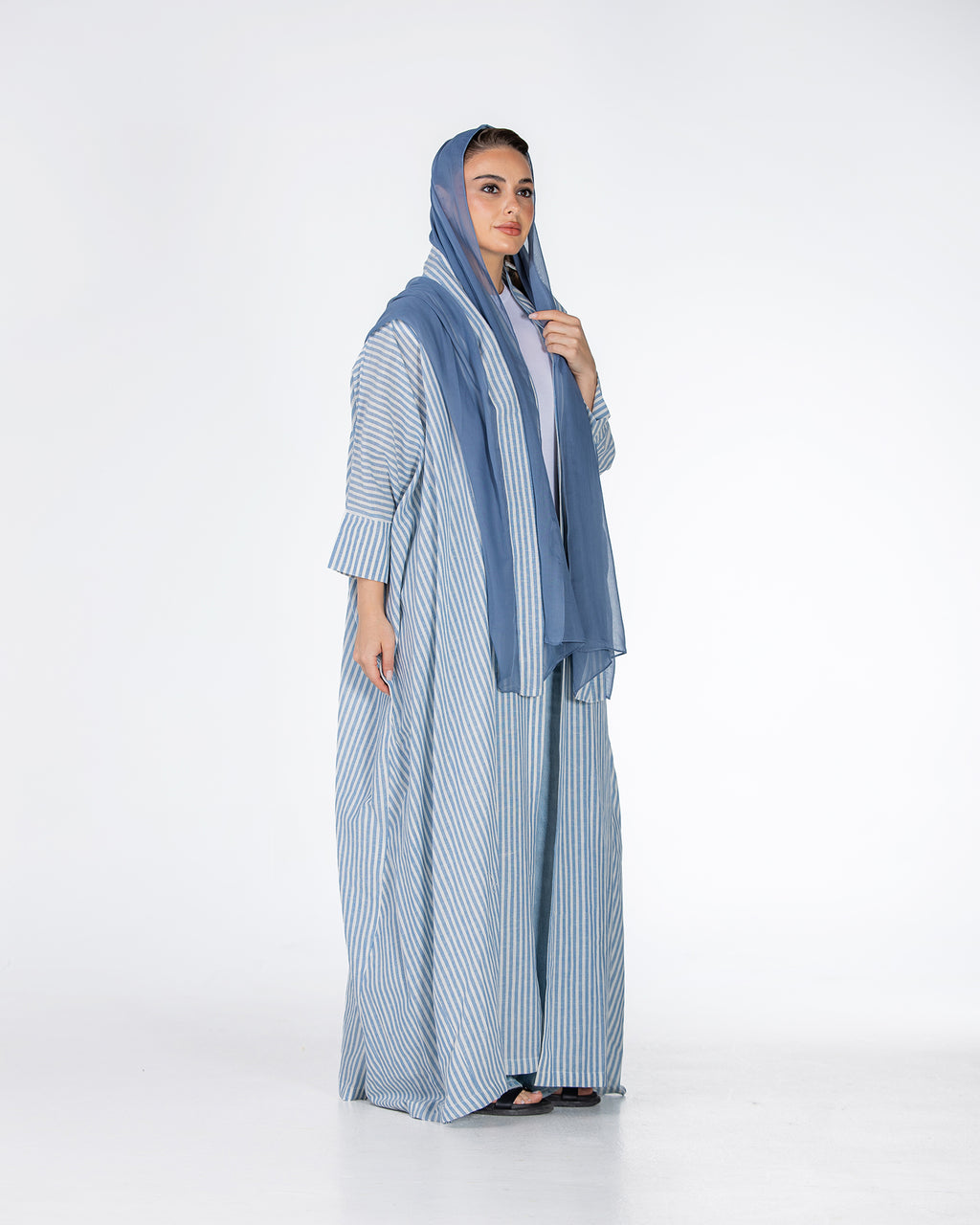 Almond – Striped Cotton Bisht Abaya