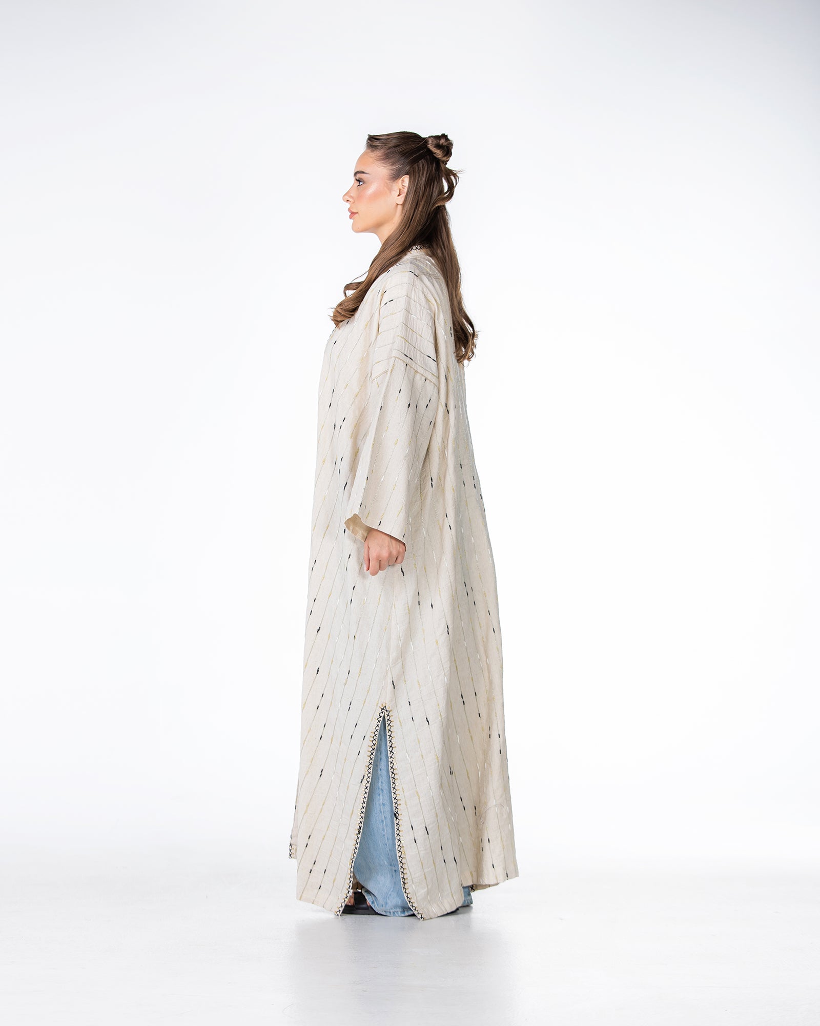 Ivory – Needlework Striped Linen Kaftan