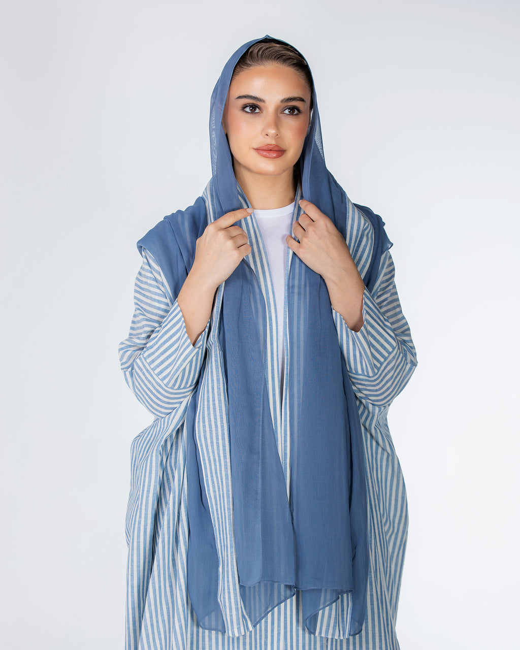 Almond – Striped Cotton Bisht Abaya