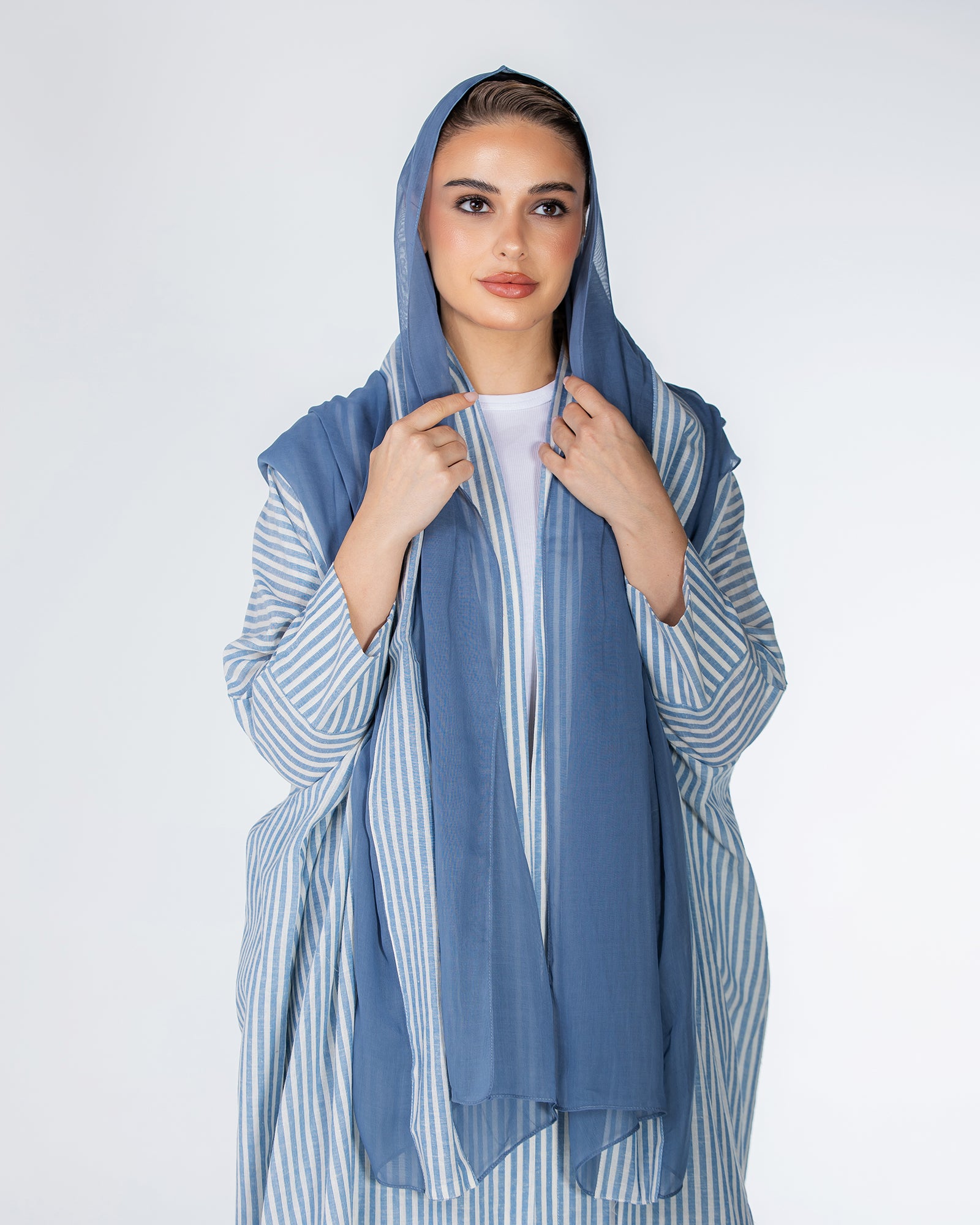 Almond – Striped Cotton Bisht Abaya