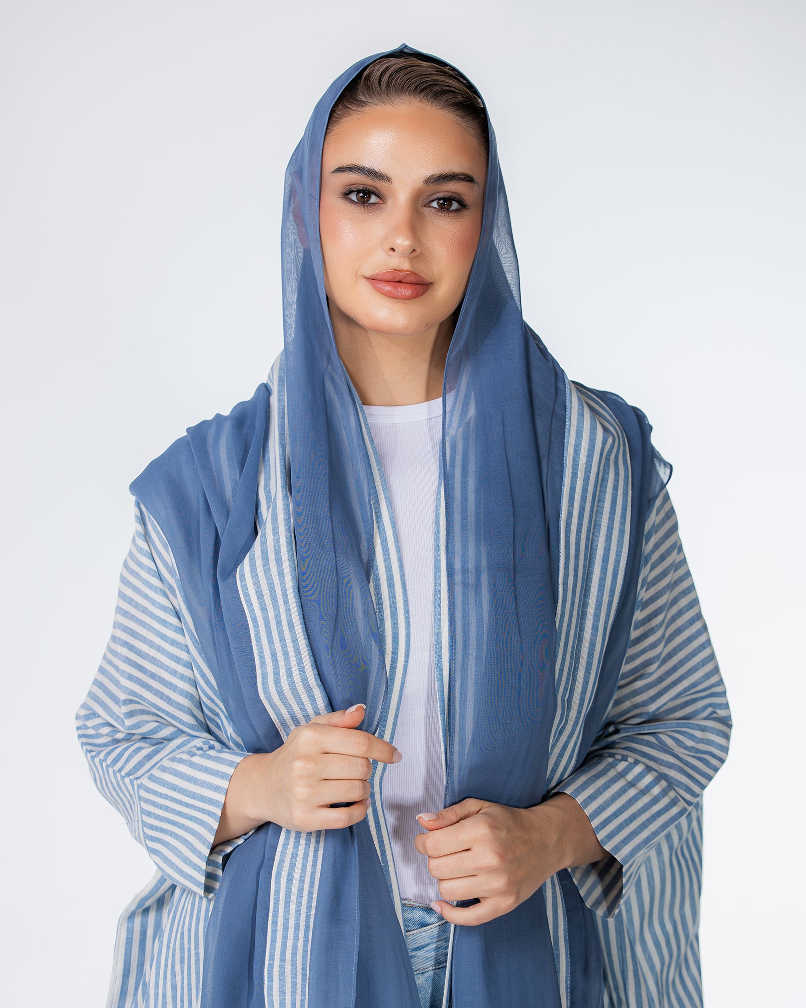 Almond – Striped Cotton Bisht Abaya