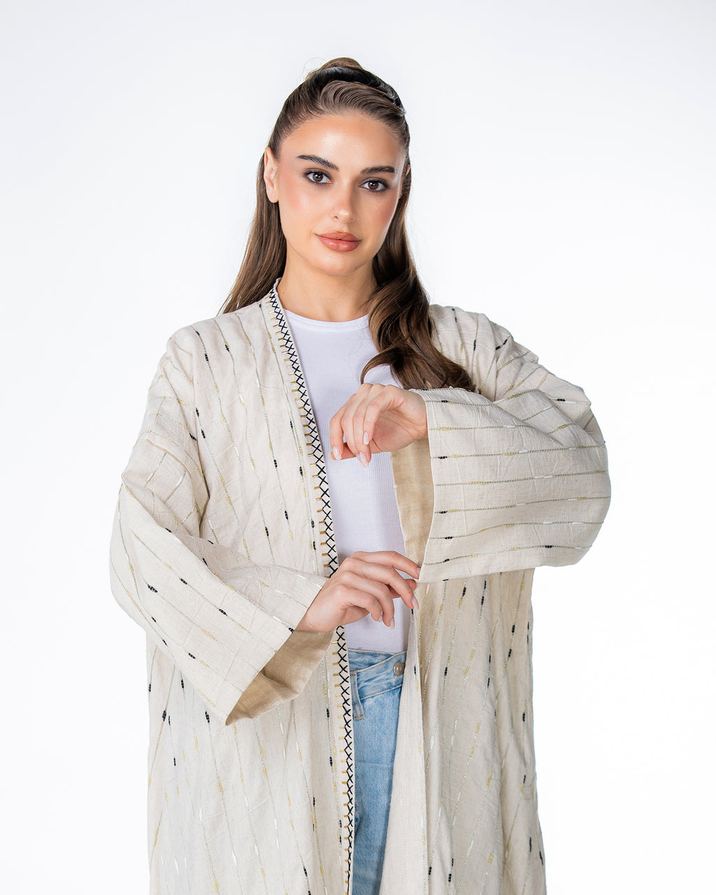 Ivory – Needlework Striped Linen Kaftan