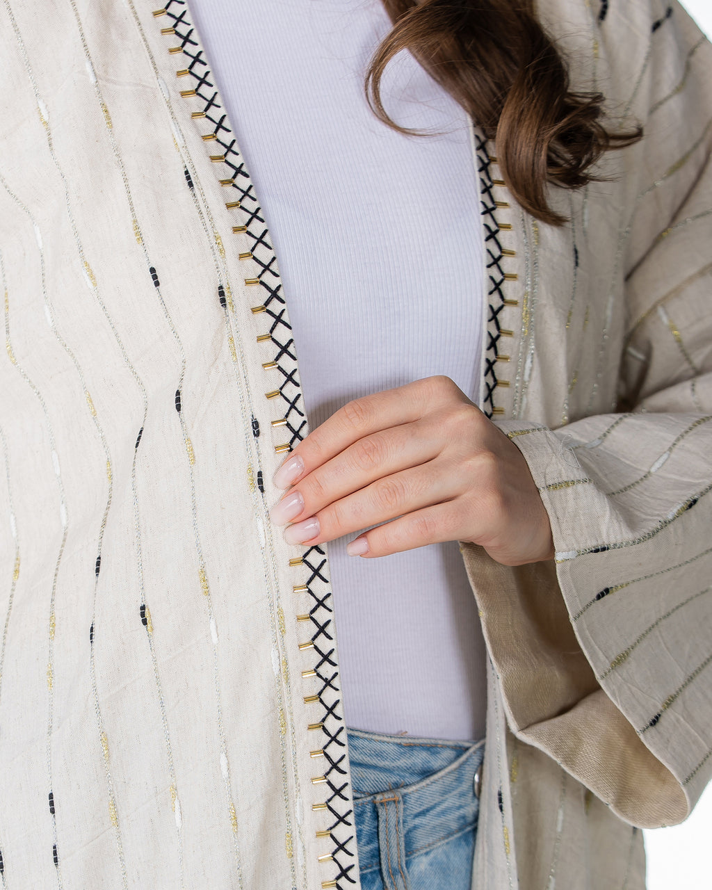 Ivory – Needlework Striped Linen Kaftan