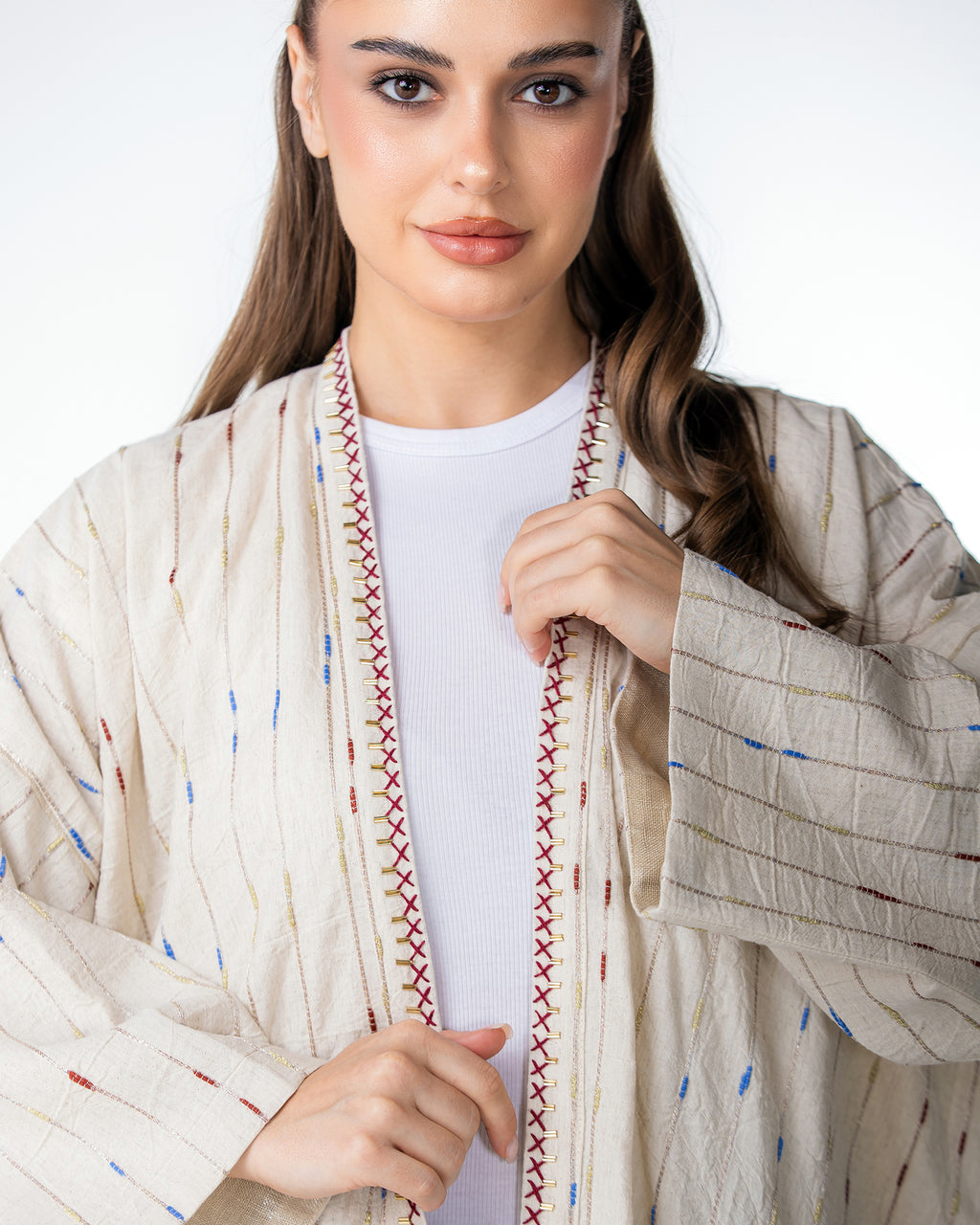 Ivory – Needlework Striped Linen Kaftan