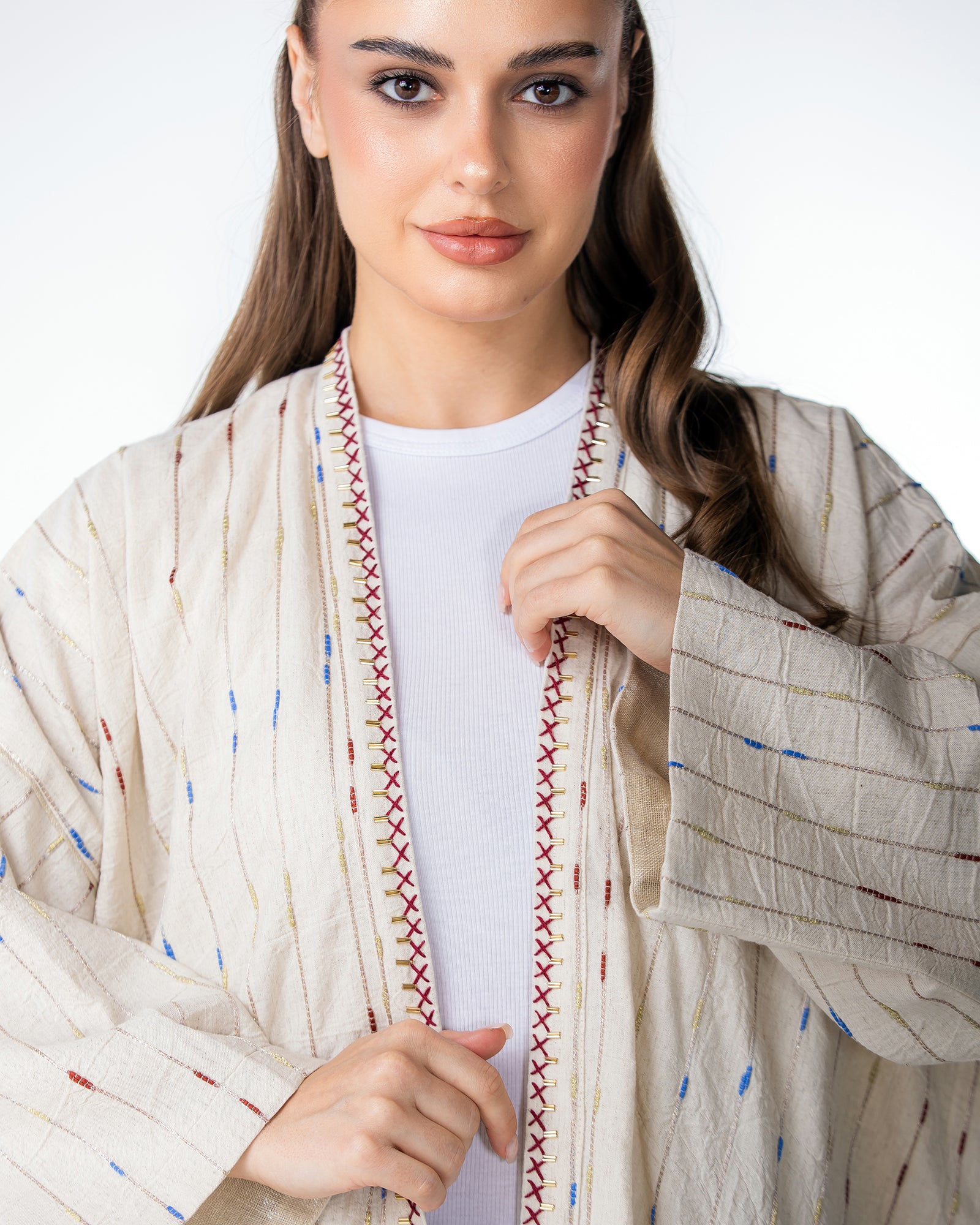 Ivory – Needlework Striped Linen Kaftan