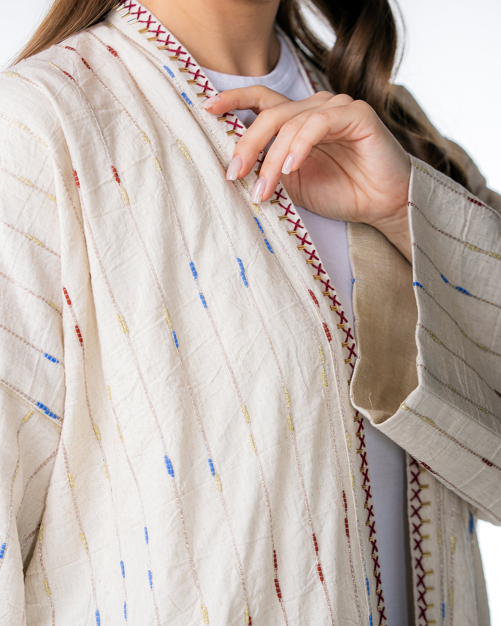Ivory – Needlework Striped Linen Kaftan