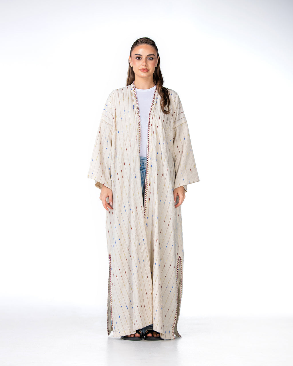 Ivory – Needlework Striped Linen Kaftan