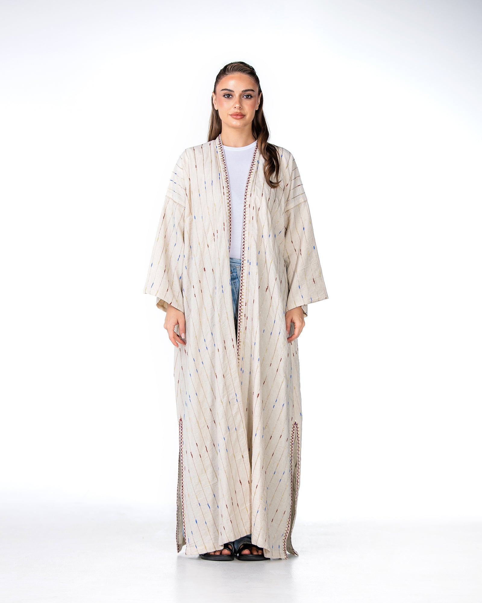 Ivory – Needlework Striped Linen Kaftan