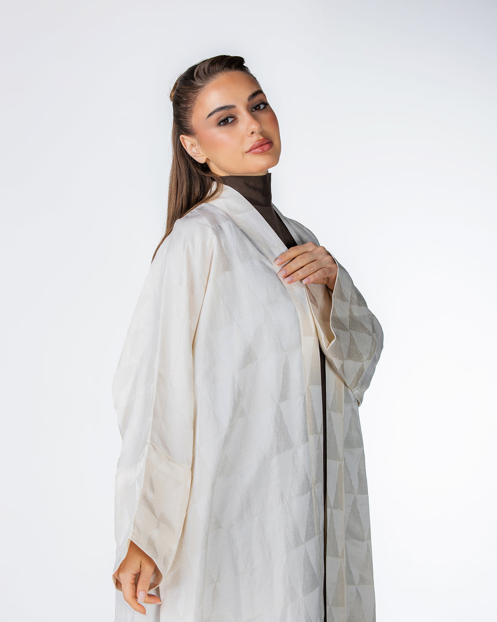 Mocha – Geometric Viscose Linen Abaya