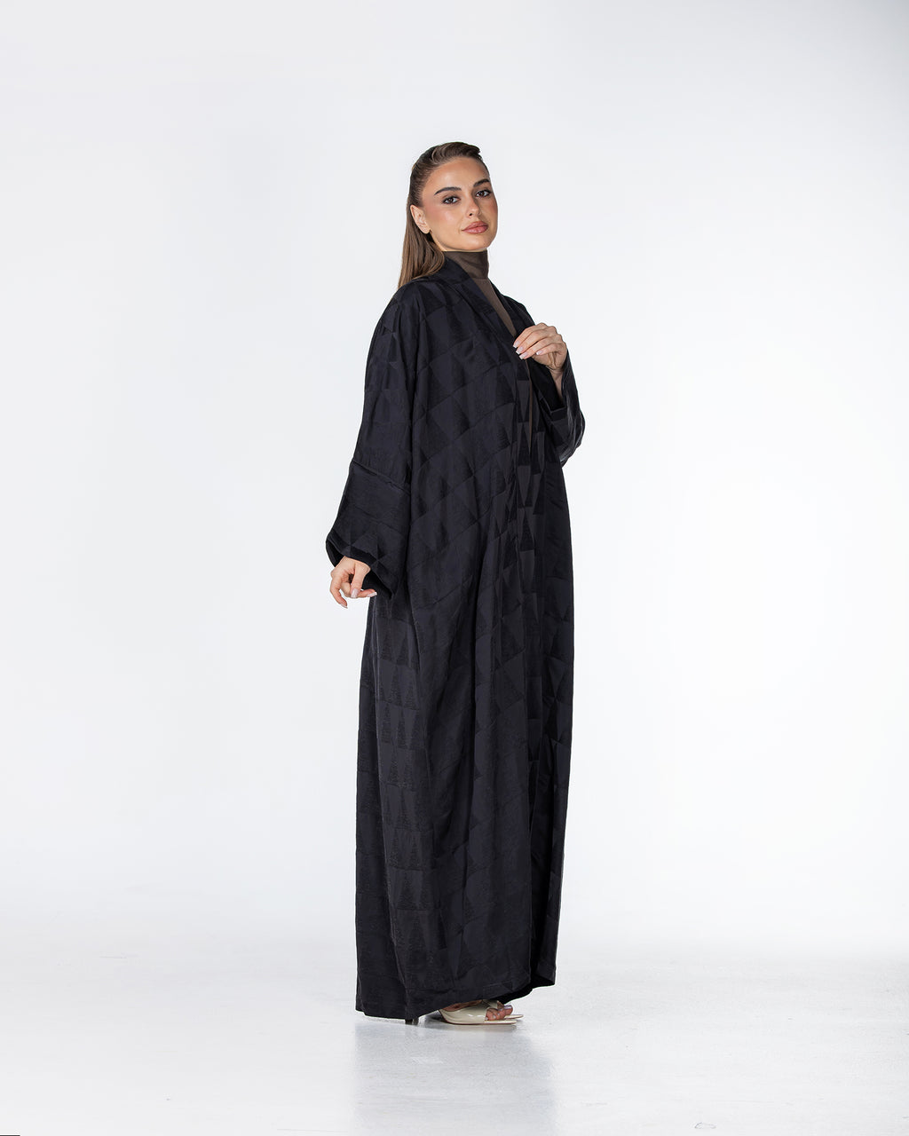 Mocha – Geometric Viscose Linen Abaya