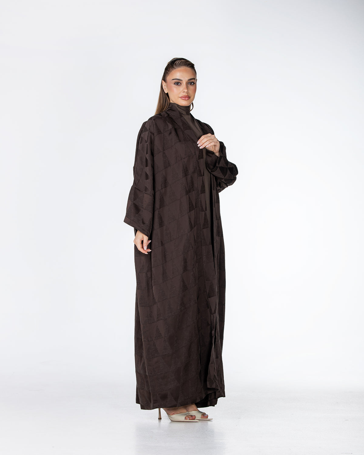 Mocha – Geometric Viscose Linen Abaya