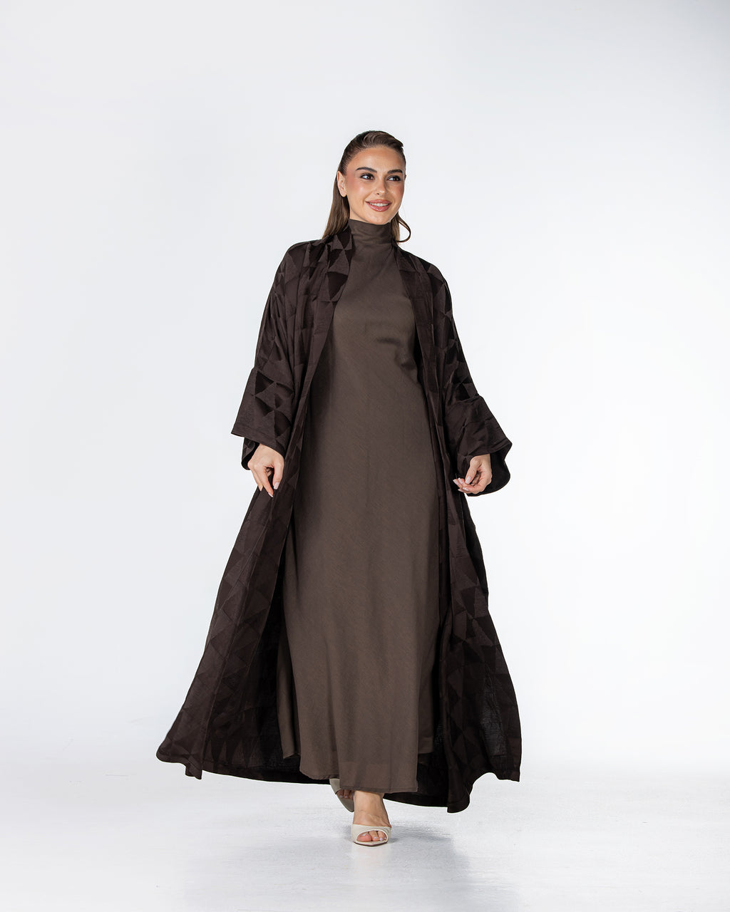 Mocha – Geometric Viscose Linen Abaya