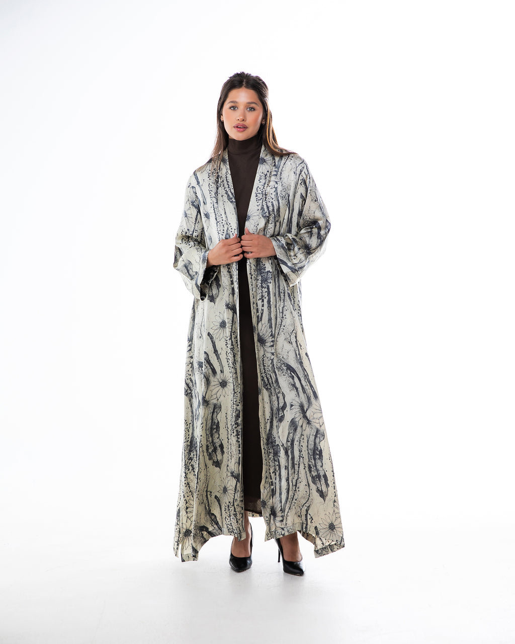Brass 2.0 – Printed Silk Blend Flared Abaya