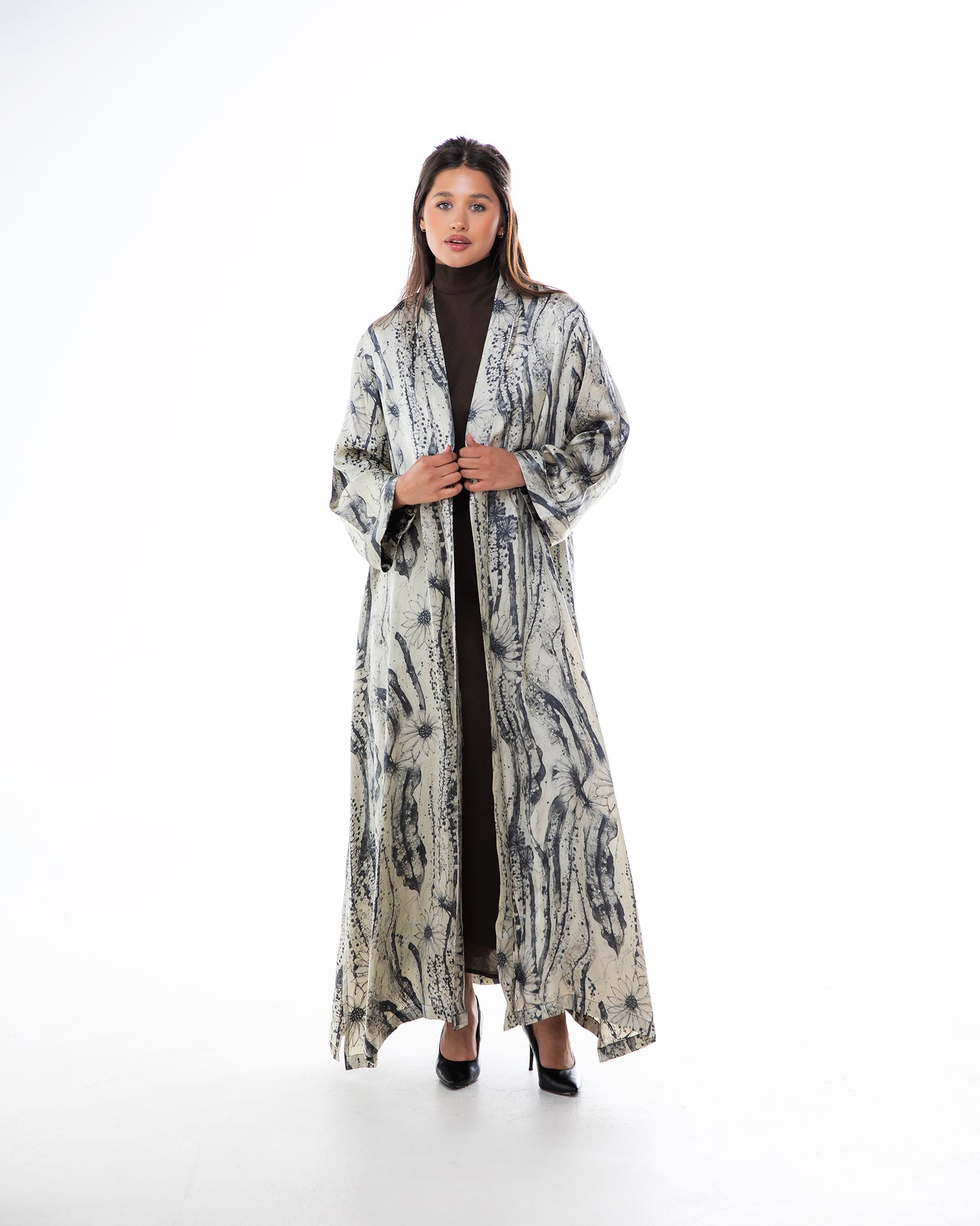 Brass 2.0 – Printed Silk Blend Flared Abaya