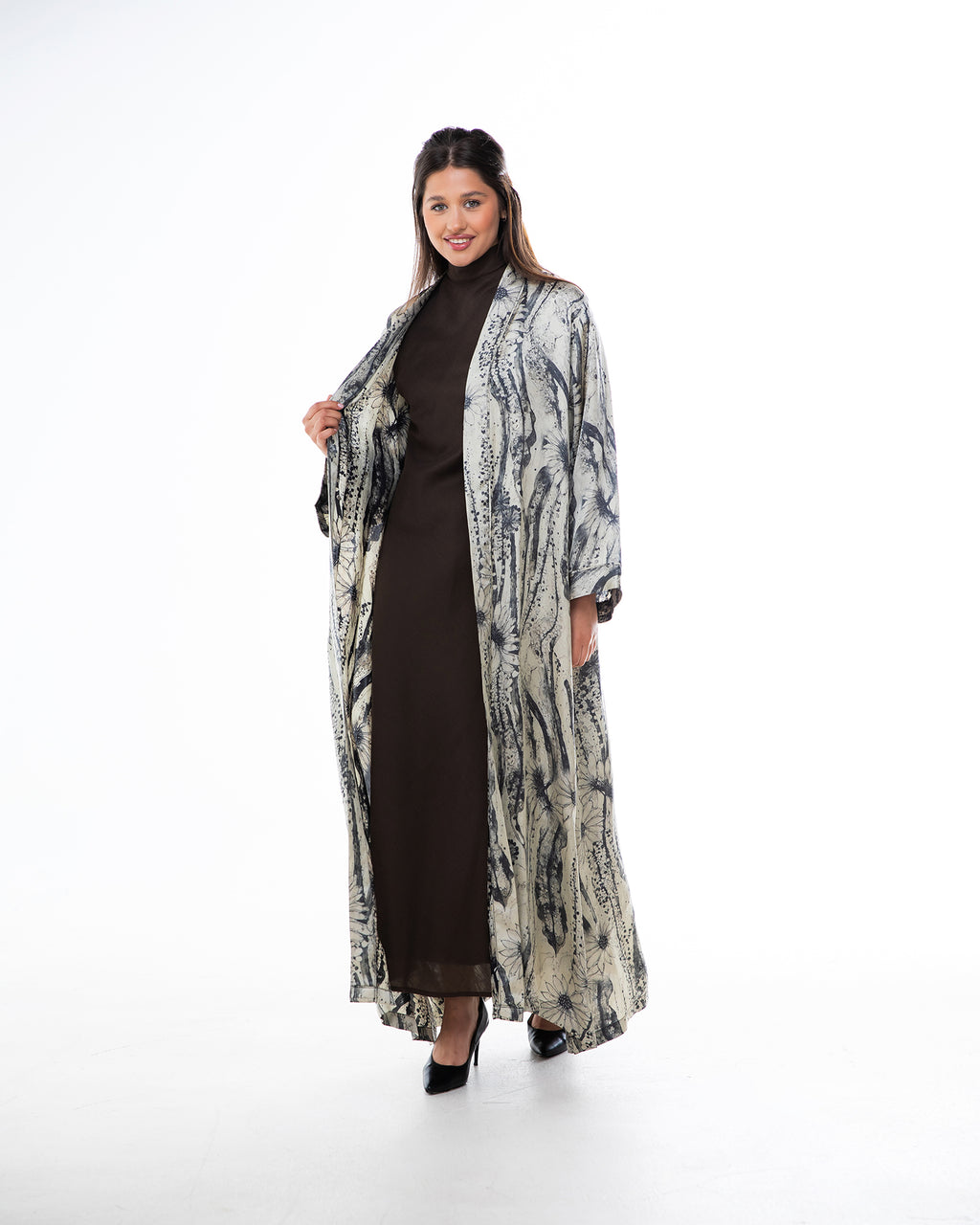 Brass 2.0 – Printed Silk Blend Flared Abaya