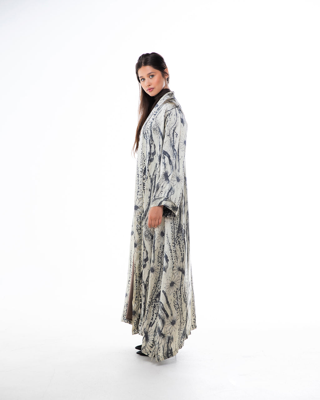 Brass 2.0 – Printed Silk Blend Flared Abaya