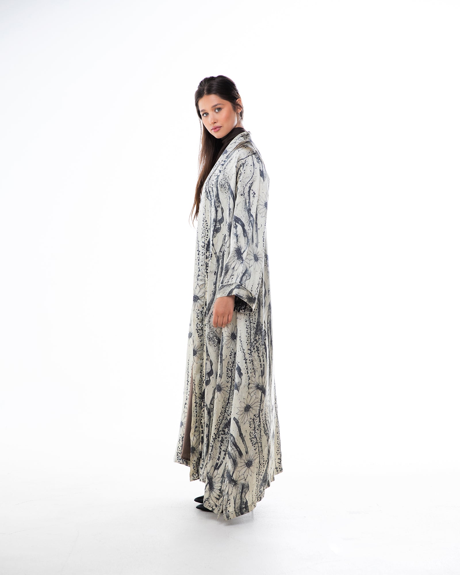 Brass 2.0 – Printed Silk Blend Flared Abaya