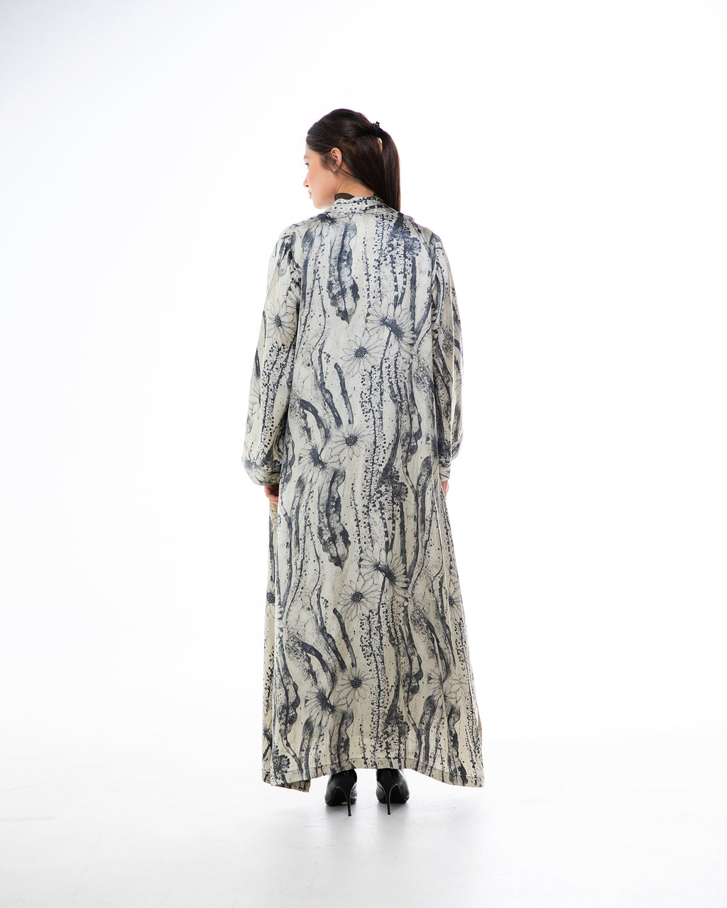 Brass 2.0 – Printed Silk Blend Flared Abaya