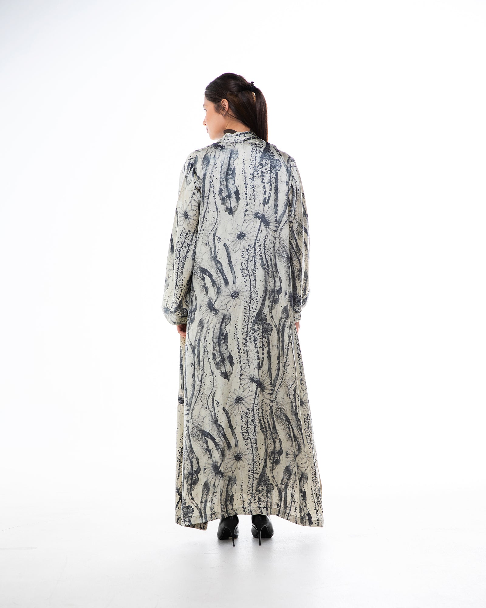 Brass 2.0 – Printed Silk Blend Flared Abaya