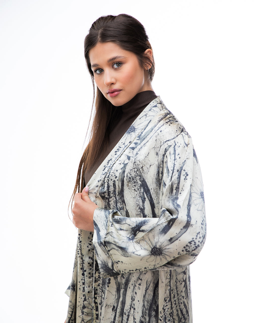 Brass 2.0 – Printed Silk Blend Flared Abaya